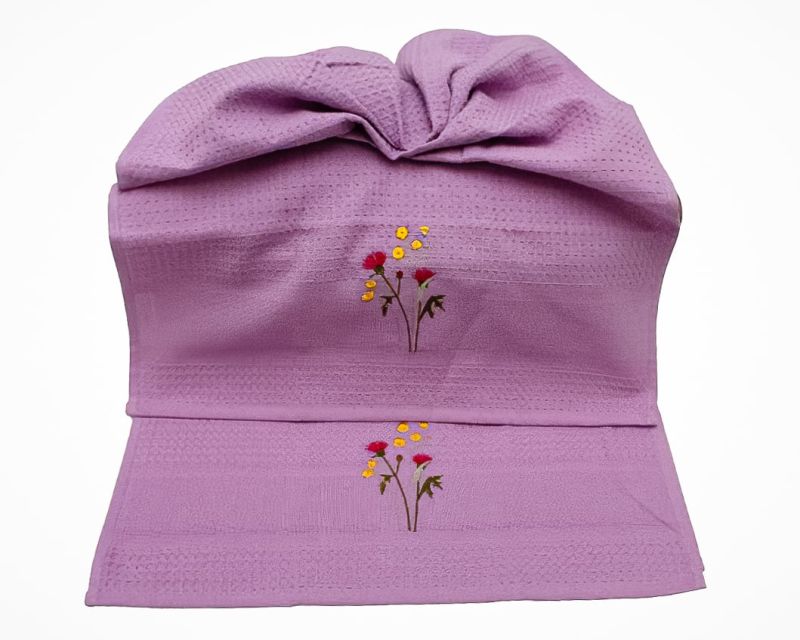 Kuchyňské utěrky KVĚTINY vaflové vyšívané, fialová, 2 kusy 45x70cm