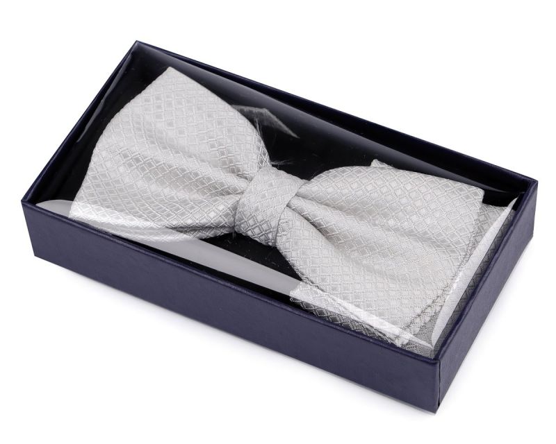 Motýlek pánský s kapesníčkem 870587/2 vzorovaný, světle šedý / kostičky