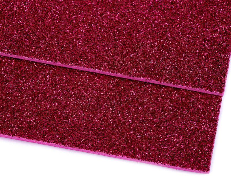 Pěnová guma Moosgummi 20x30cm, 750861 jednobarevná 13 pink růžová, tloušťka 1,9mm, s glitry