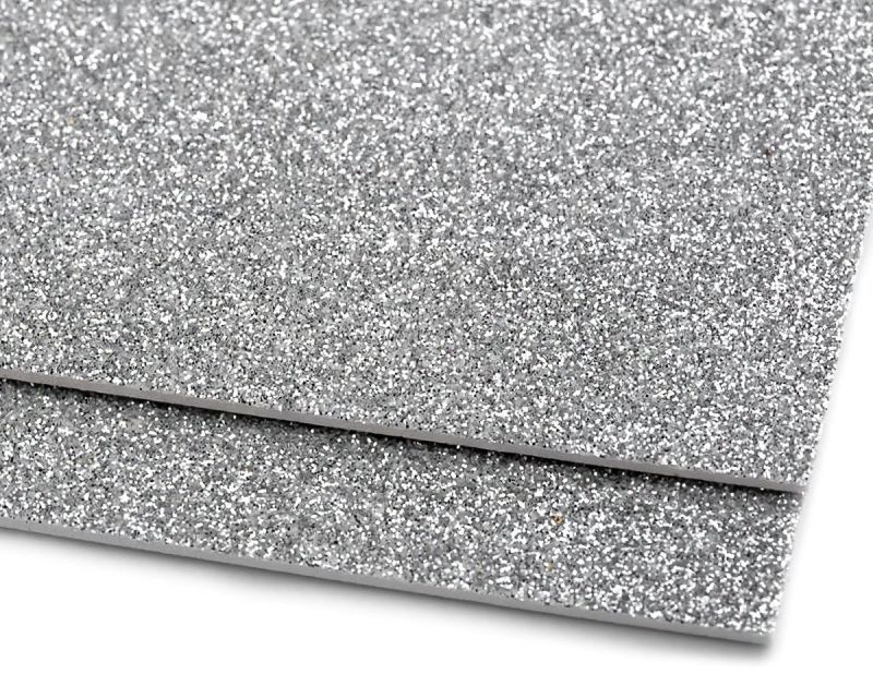 Pěnová guma Moosgummi 20x30cm, 750861 jednobarevná 2 stříbrná, tloušťka 1,9mm, s glitry