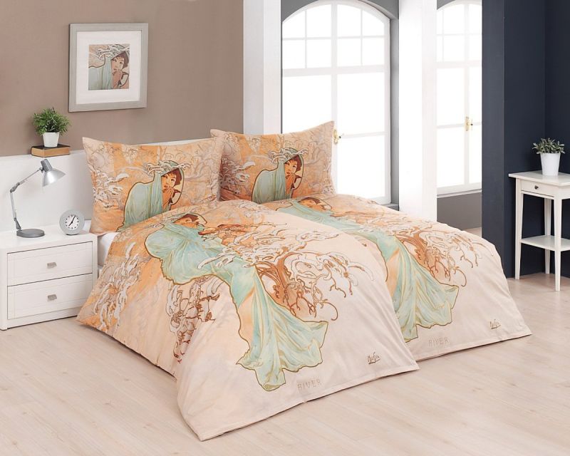 Povlečení Matějovský ALFONS MUCHA WINTER, světle béžové, bavlna hladká digitál, 140x200cm + 70x90cm