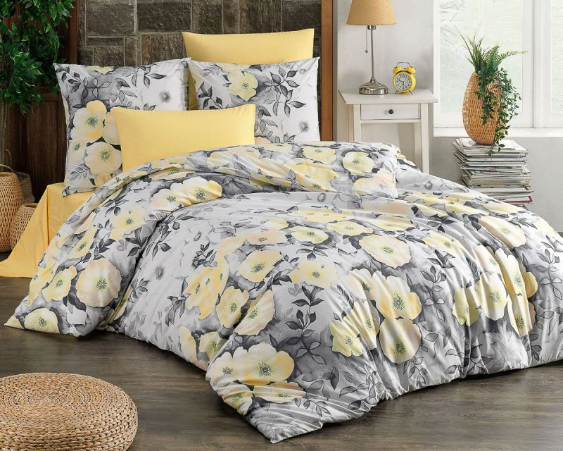 Povlečení ALISA ŽLUTÉ, květy, bavlna hladká, 140x200cm + 70x90cm 