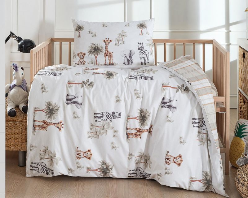 Dětské povlečení Matějovský do postýlky HAPPY BABY, safari zvířátka na bílé, bavlna hladká (více rozměrů)