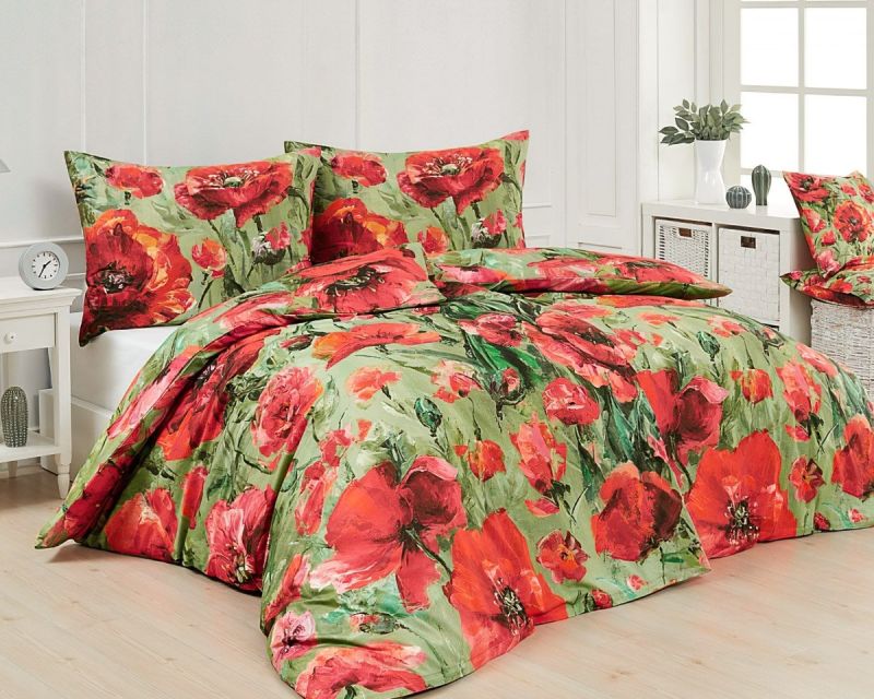 Povlečení Matějovský ALICE, červené vlčí máky na zelené, bavlna hladká digitál (více rozměrů)