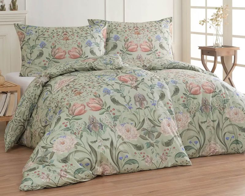 Povlečení Matějovský ALMA, květinový vzor, světle zelené, bavlna hladká, digitál, 140x200cm + 70x90cm