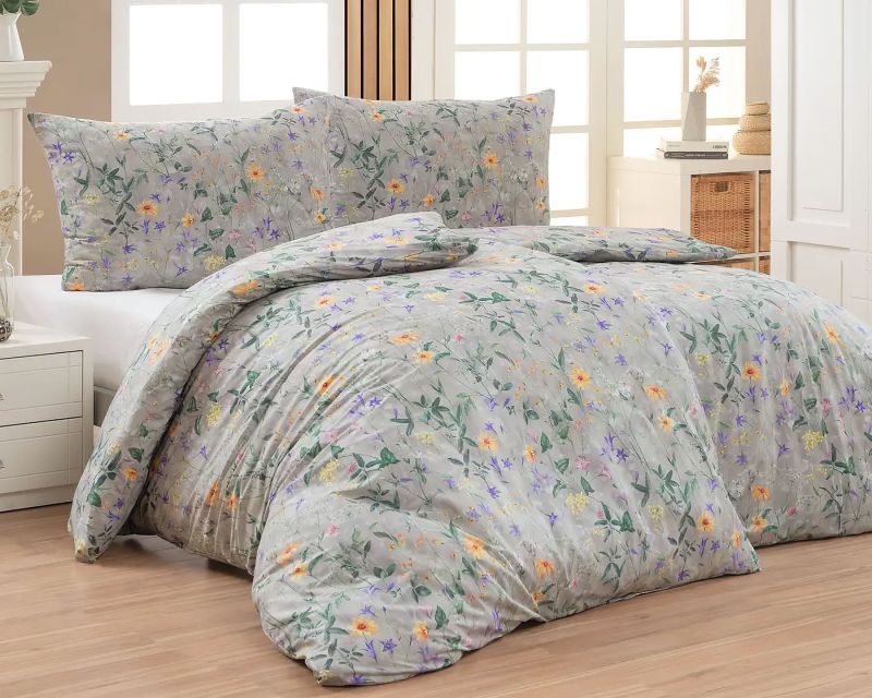 Povlečení Matějovský CAMILLE, luční kvítí, zelenošedé, bavlna hladká, digitál, 140x200cm + 70x90cm