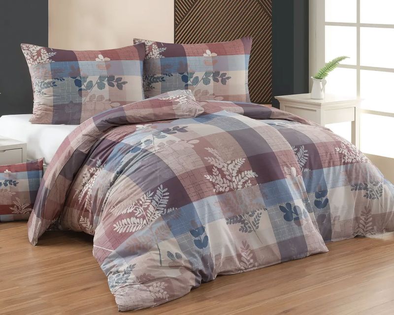 Povlečení Matějovský CARLO, rostlinky na béžovo-modrém káru, bavlna hladká digitál, (více rozměrů)