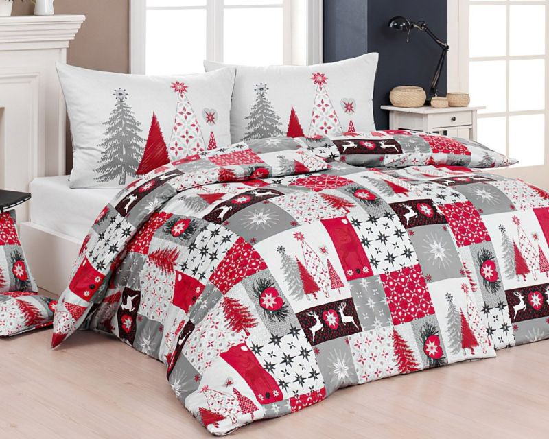 Povlečení Matějovský CHRISTMAS JOY zimní vzor, červené, flanel premium, 140x200cm + 70x90cm