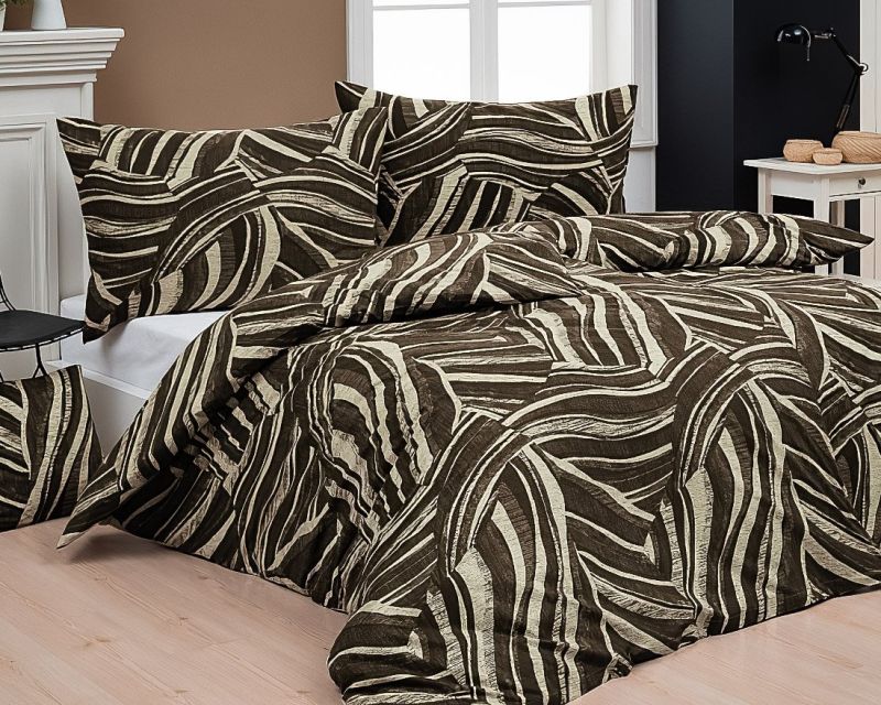 Povlečení Matějovský DAFNE, hnědo-smetanové vlnky, bavlna hladká, 140x200cm + 70x90cm