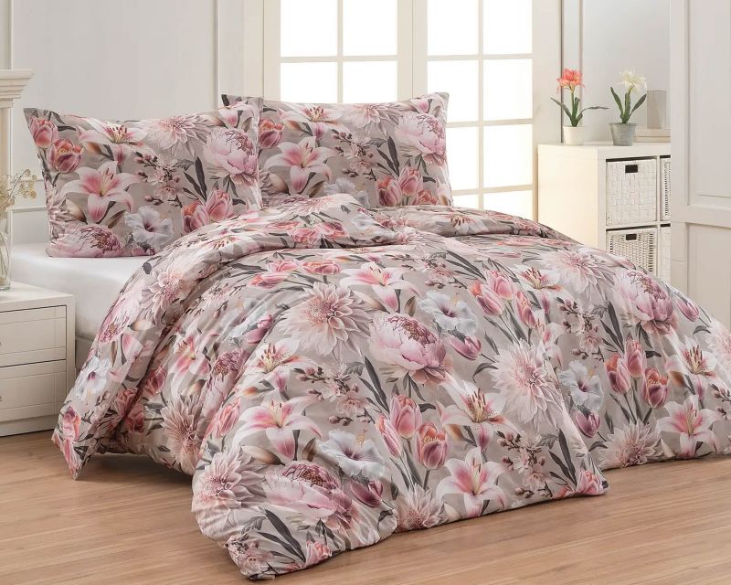 Povlečení Matějovský ESTEL, květinový vzor, růžové lilie a pivoňky, bavlna hladká, digitál, 140x200cm + 70x90cm