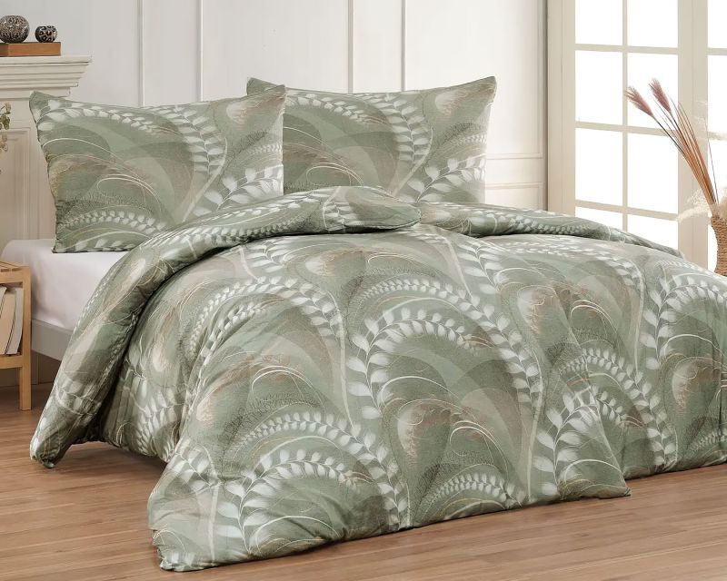 Povlečení Matějovský EZRA, listy, zelené, bavlněný MAKO satén, 140x200cm + 70x90cm