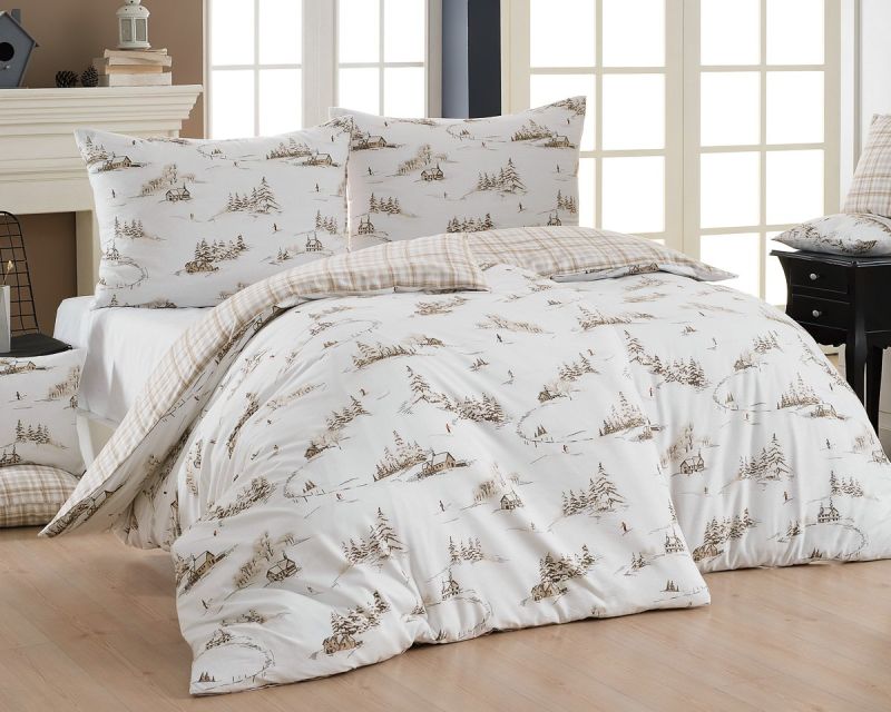 Povlečení Matějovský FROSTY, béžové káro a zimní vzor, flanel premium (více rozměrů)