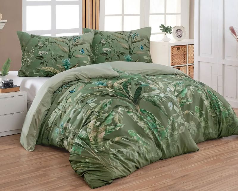 Povlečení Matějovský LILO, rostlinný motiv, zelené, bavlněný satén, digitál (více rozměrů)