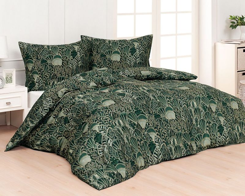 Povlečení Matějovský LIVIA, listy, tmavě zelená, bavlněný satén digitál, 140x200cm + 70x90cm