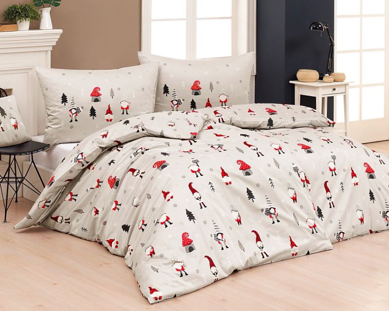 Povlečení Matějovský LUCKY ELF, skřítci na béžové, 140x200cm + 70x90cm, (více materiálů)