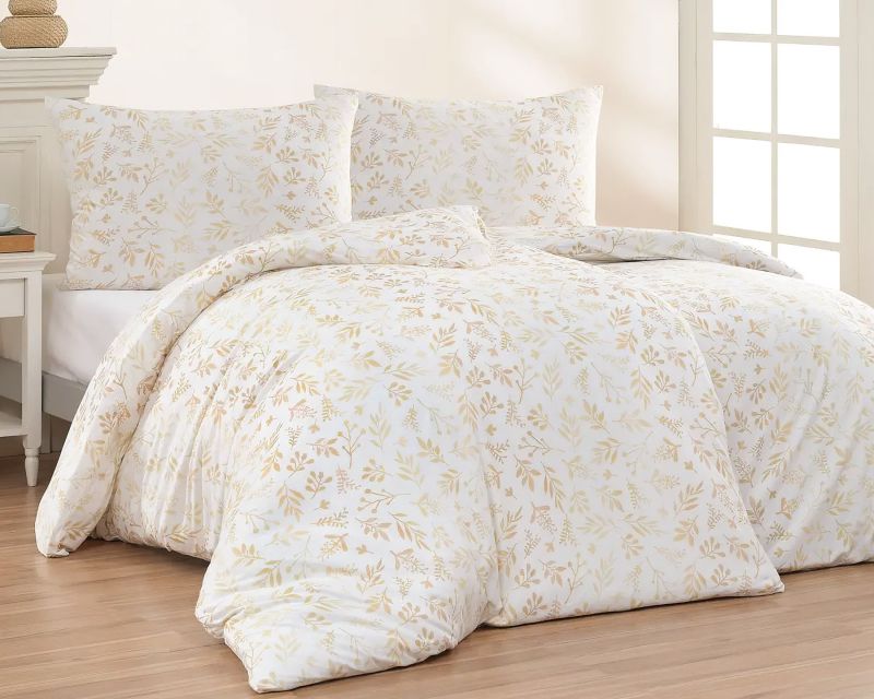 Povlečení Matějovský LUNETTE, drobné béžové lístky, mako jersey, 140x200cm + 70x90cm