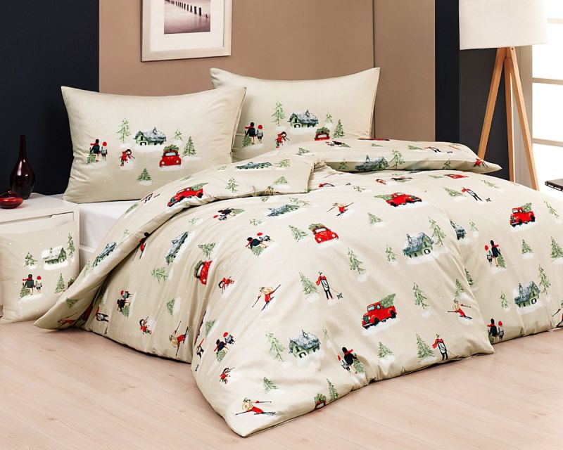 Povlečení Matějovský MAGIC WINTER, zimní vzor na béžové, flanel premium, 140x200cm + 70x90cm