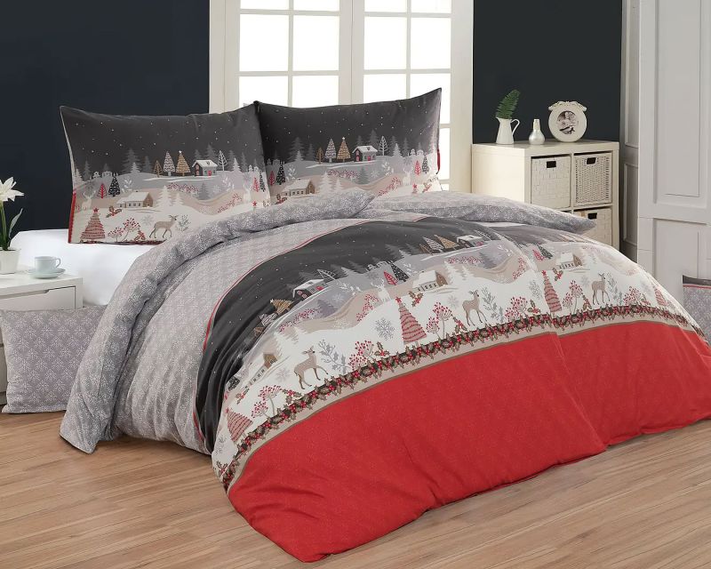 Povlečení Matějovský MAGNUS, vánoční motiv, červeno-šedé, flanel premium (více rozměrů)