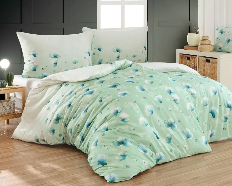 Povlečení Matějovský NELLY, modré květy, zelenkavé, bavlna hladká digitál, (více rozměrů)