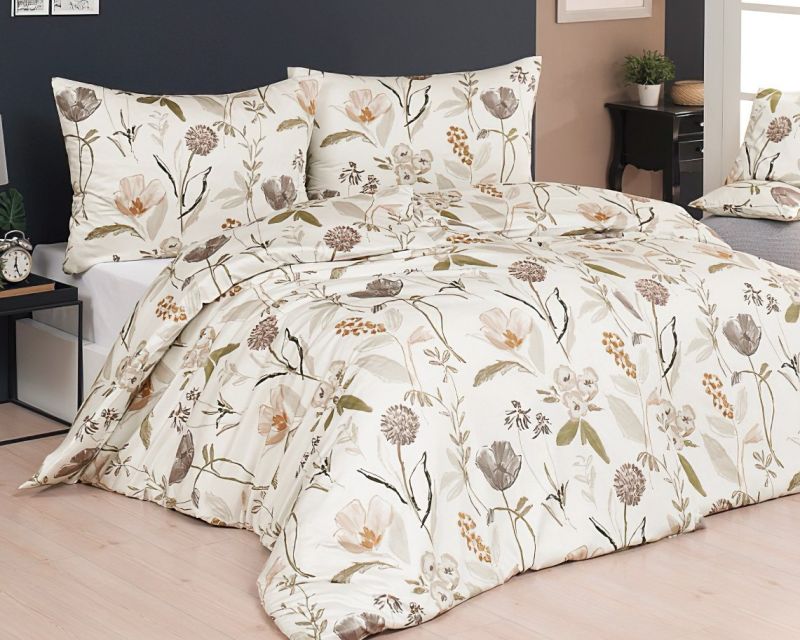 Povlečení Matějovský SAVOY, béžové květy, bavlna hladká (více rozměrů)