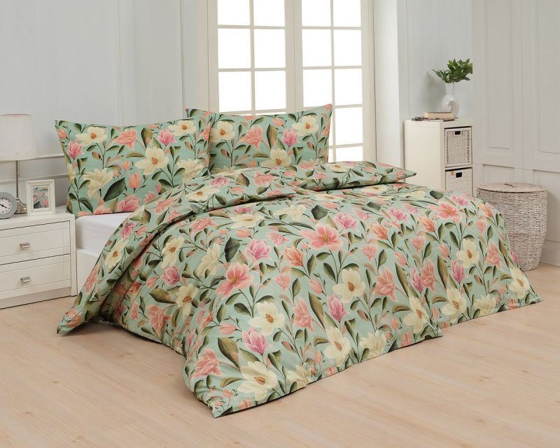 Povlečení Matějovský SILESTIN, květinový vzor, zelené, bavlna hladká digitál, (více rozměrů)