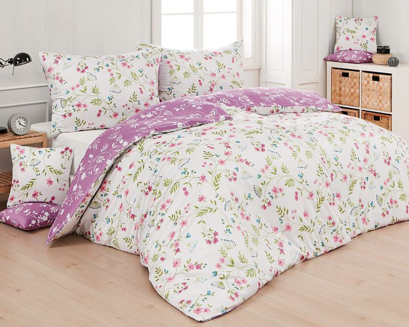 Povlečení Matějovský SUSANNE, květinový vzor, fialové, bavlna hladká, 140x200cm + 70x90cm