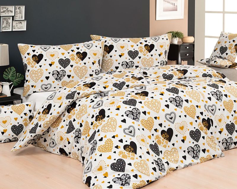 Povlečení Matějovský VALENS, černé a okrové srdce, bavlna hladká (více rozměrů)