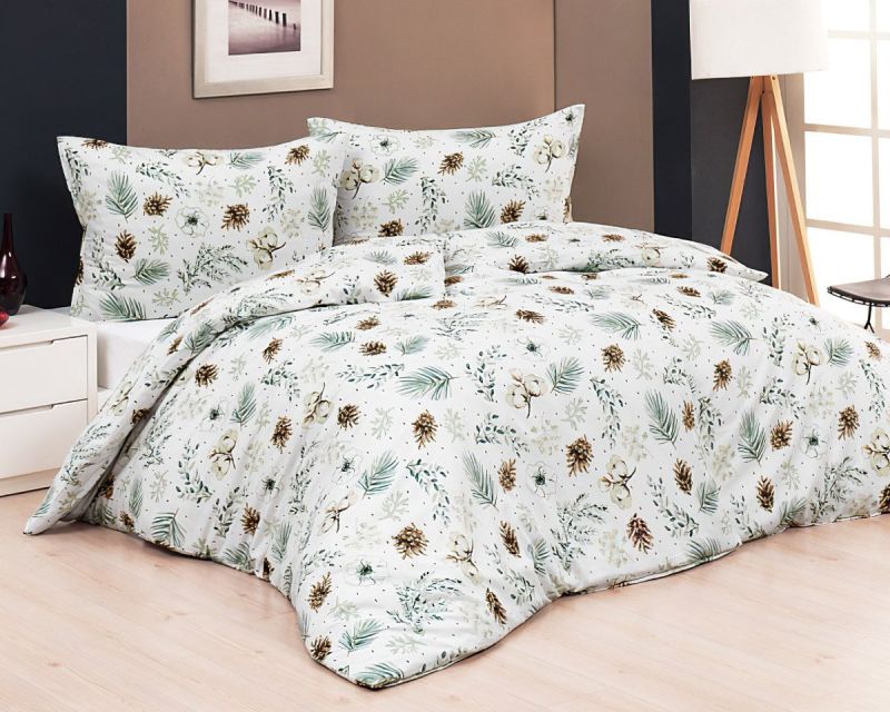 Povlečení Matějovský WINTER, rostlinný motiv, zeleno-bílé (více materiálů, rozměrů)