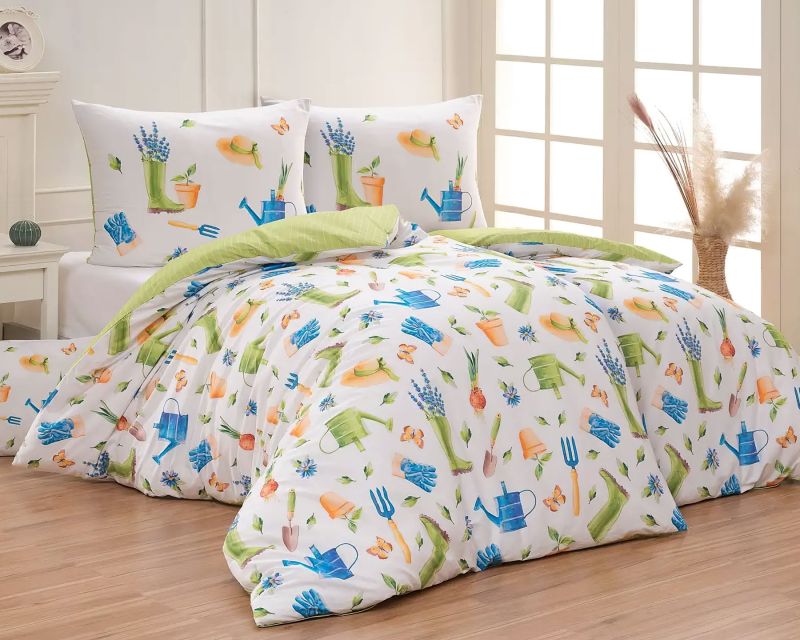 Povlečení Matějovský ZAHRÁDKA, zeleno-bílé, bavlna hladká, digitál, 140x200cm + 70x90cm