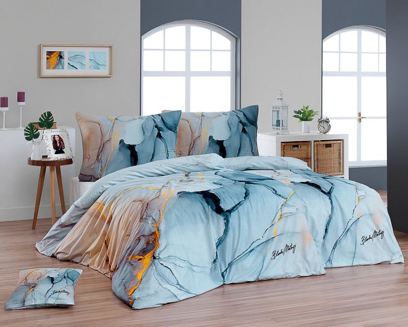 Sada 2 ks povlečení BLANKA MATRAGI - TRIP, světle modré motivy, bavlněný MAKO satén, digitál, 140x200cm + 70x90cm