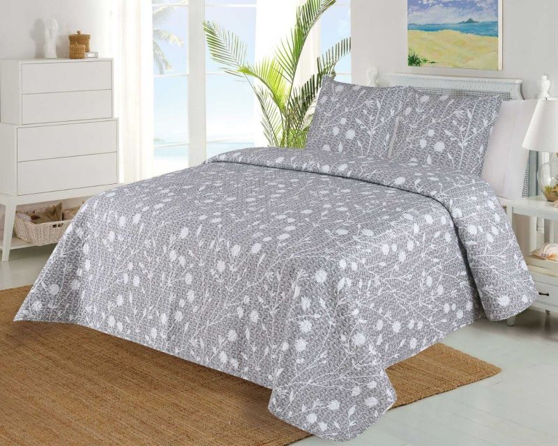 Přehoz na postel RAMAS šedý, drobný květinový vzor, 220x240cm, dvoulůžkový + 2x povlak 45 x 45cm