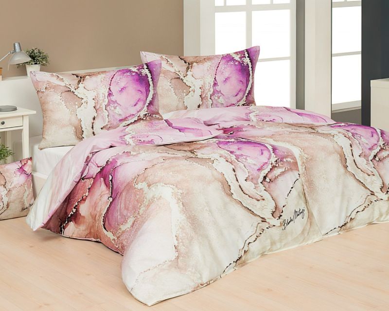 Sada 2 ks povlečení BLANKA MATRAGI - PRAMEN, růžovo-béžové, bavlněný MAKO satén, digitál, 140x200cm + 70x90cm