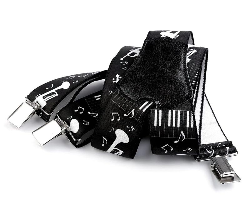 Šle unisex HUDEBNÍ - NOTY A NÁSTROJE, délka 120cm, šíře 4cm, tvar Y, černé, 650328/04