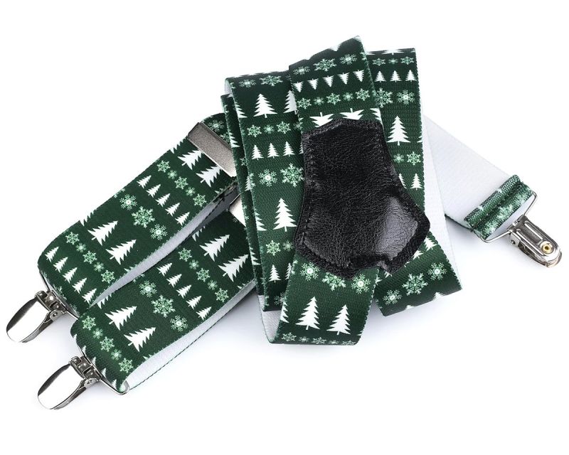 Šle unisex VÁNOČNÍ - VLOČKY A STROMEČKY, délka 120cm, šíře 3,5cm, tvar Y, zelené, 650376/03