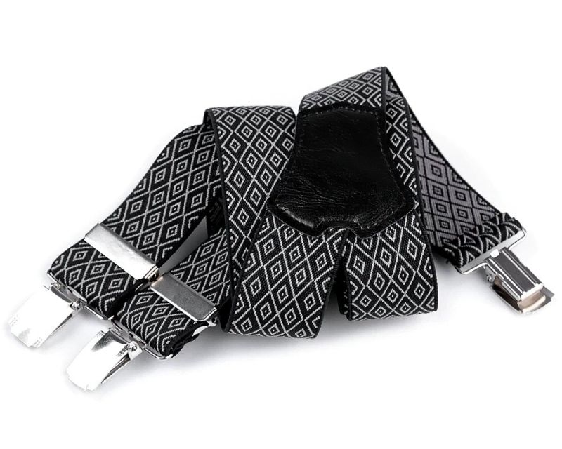 Šle pánské, délka 120cm, šíře 3,5cm, tvar Y, černo-bílé káro, 650352/03