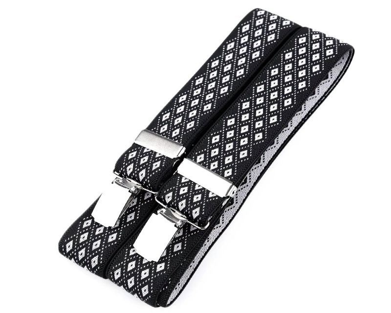 Šle pánské, délka 120cm, šíře 3,5cm, tvar Y, černo-bílé drobné kosočtverce, 650354/01