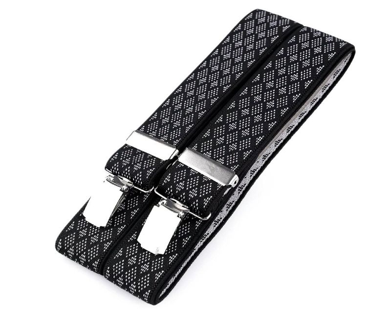 Šle pánské, délka 120cm, šíře 3,5cm, tvar Y, černo-bílé drobné, tečkované kosočtverce, 650354/02