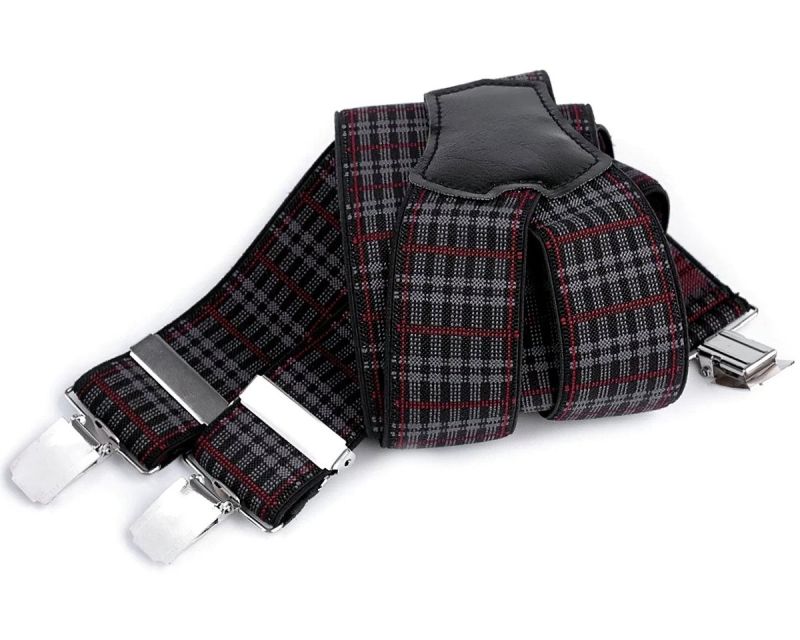 Šle pánské, délka 120cm, šíře 3,5cm, tvar Y, vínovo-šedo-černé káro, 650355/03