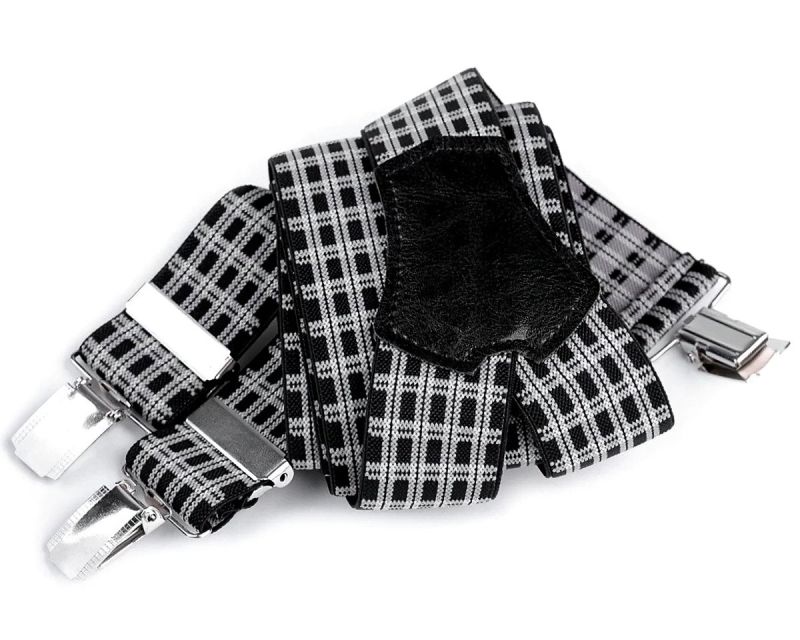 Šle pánské, délka 120cm, šíře 3,5cm, tvar Y, černo-bílé drobné káro, 650355/04