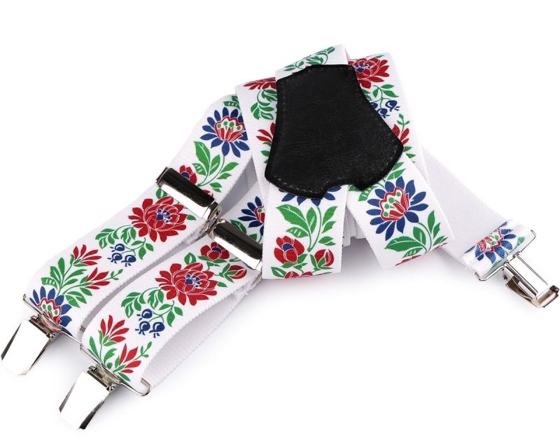 Šle pánské FOLKLOR BÍLÉ, délka 120cm, šíře 4cm, tvar Y, květinový vzor, 650363/01