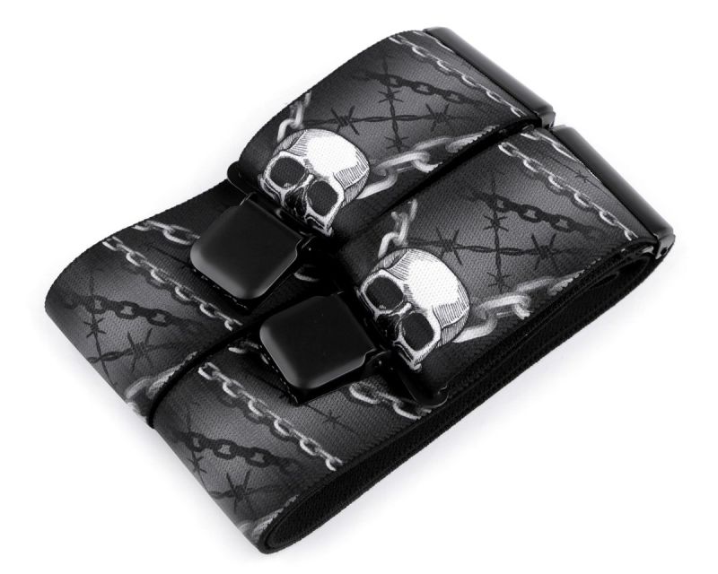 Šle pánské MOTORKÁŘSKÉ - LEBKA ŠEDÁ, délka 120cm, šíře 5cm, tvar Y, šedo-černé, 650369/01