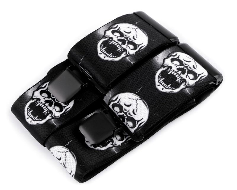 Šle pánské MOTORKÁŘSKÉ - LEBKA ČERNÁ, délka 120cm, šíře 5cm, tvar Y, černé, 650369/03