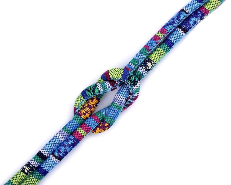 Šňůrka kulatá s výplní 310199/4, indiánský motiv, modrá, průměr 6mm (šňůra na metry)