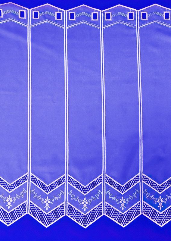 Voálová vitrážová záclona V416 vyšívané mřížka s květy, s bordurou, bílá (více výšek, v metráži)