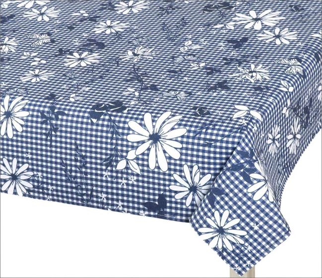 Kuchyňský ubrus DITA 410, MODRÁ KOSTIČKA S KVĚTEM, 120x140cm (obdélník) 
