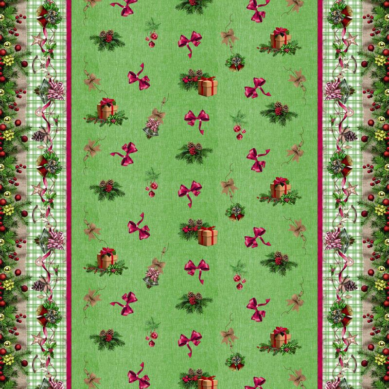 Ubrus PVC s textilním podkladem vánoční 1741-02 Vánoční štola zelená, š.140cm