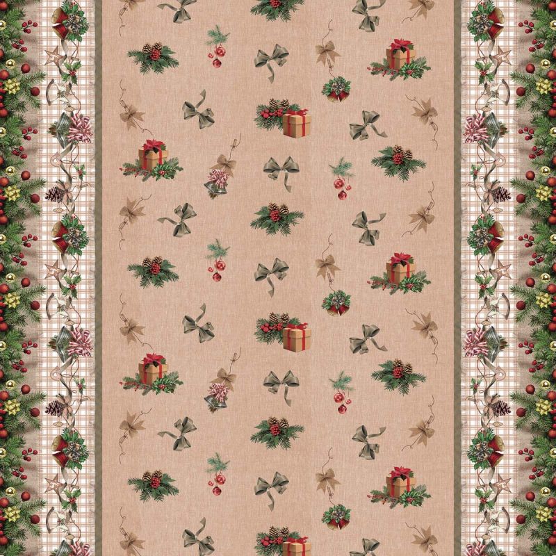 Ubrus PVC s textilním podkladem vánoční 1741-02 Vánoční štola režná, š.140cm
