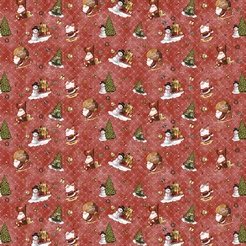 Ubrus PVC s textilním podkladem vánoční 1334-02 dětský, santa a sněhulák na červené, š.140cm (metráž)