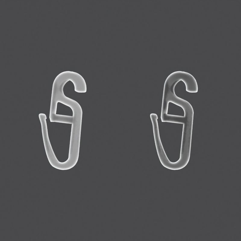 Háček na záclony na kroužky, mléčný, velikost 15x34mm, průměr kroužku 5mm