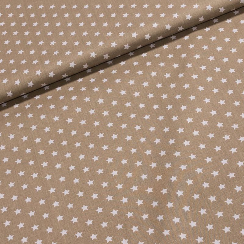 Bavlněné plátno bílé hvězdičky na béžové, š.140cm (látka v metráži)